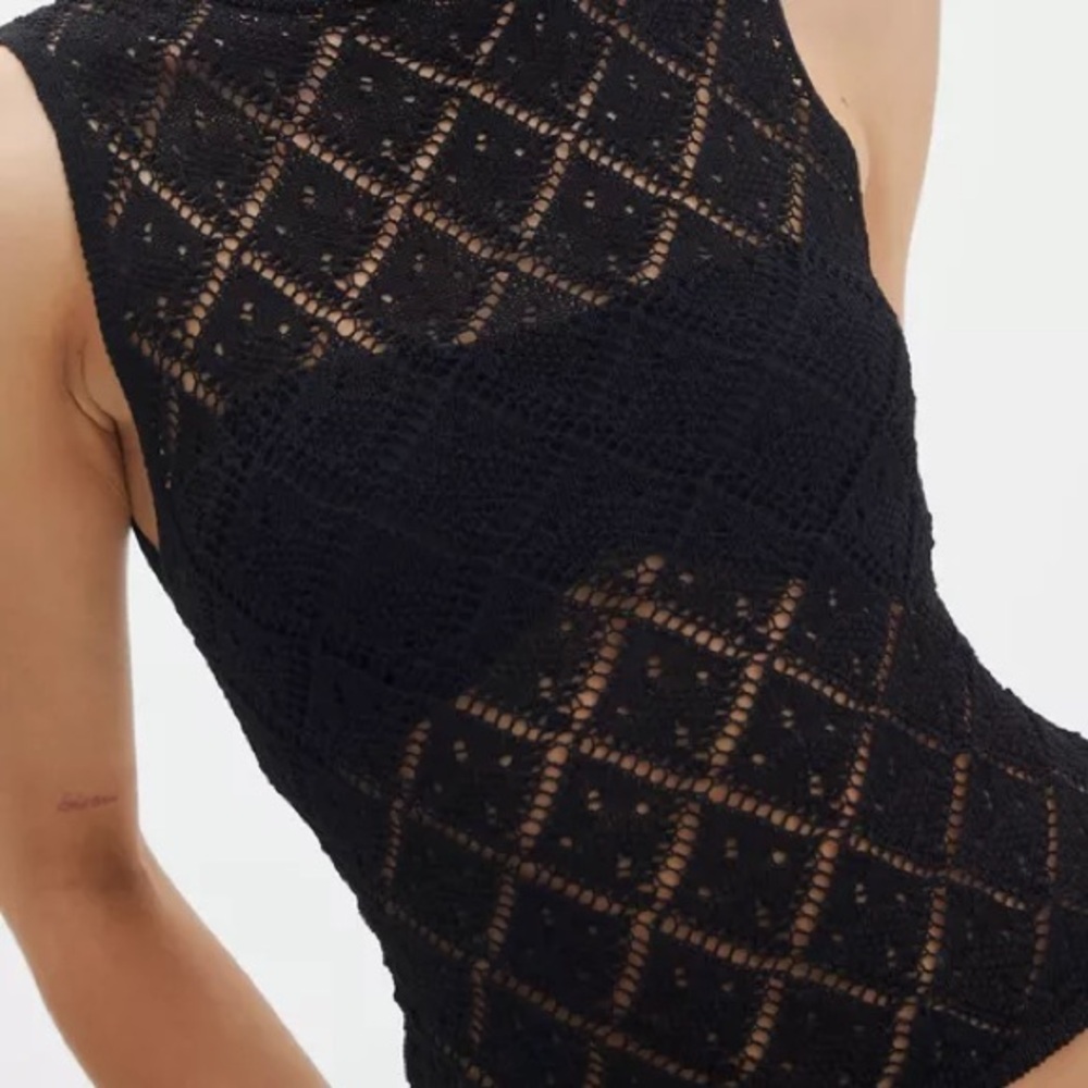 Sheer Crochet Tie Back Sleeveless Top